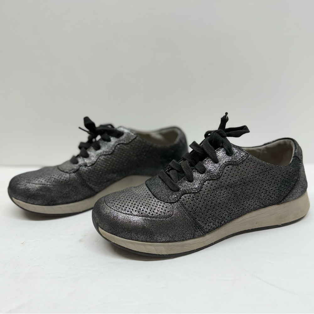 Dansko Women's Sz 40 US 9.5-10 Leather Christina Sneakers Shoes Metallic Black